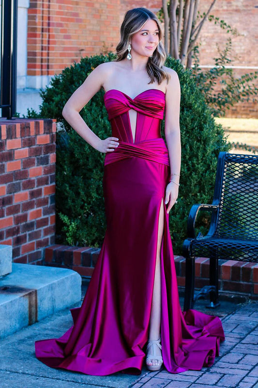 Isabella | Charming Mermaid Sweetheart Satin Long Prom Dress with Slit