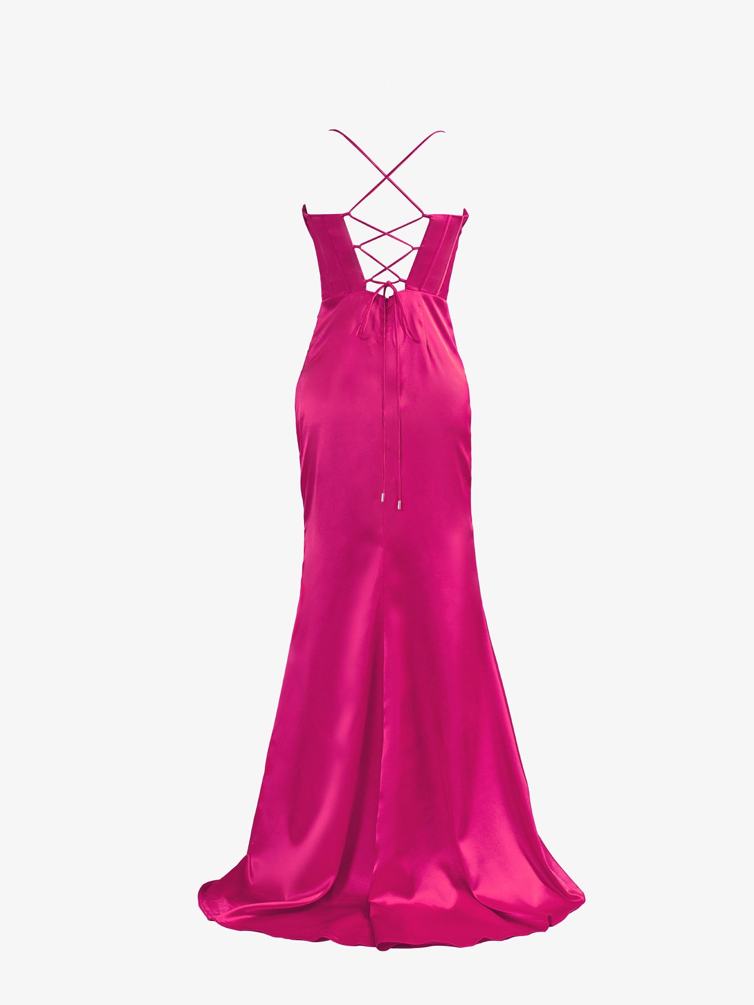 Aaliyah| Hot Pink Spaghetti Straps Satin Mermaid Prom Dress with Slit