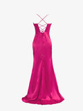 Aaliyah| Hot Pink Spaghetti Straps Satin Mermaid Prom Dress with Slit