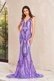 Romina | Romantic Purple V-Neck Sequins Mermaid Prom Dress with Appliques JB113003