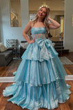 Serenity | Cute Ball Gown Strapless Light Blue Organza Prom Dress with Bow