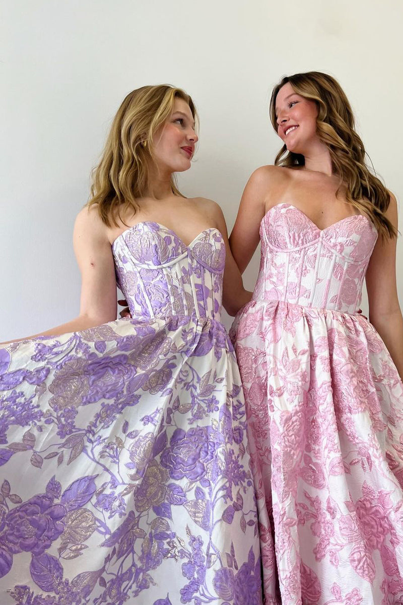 Delice | A-Line Sweetheart Floral Printed Long Prom Dresses