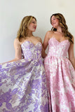 Delice | A-Line Sweetheart Floral Printed Long Prom Dresses