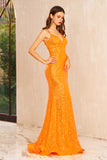 Selene | Elegant Orange Mermaid Satin Spaghetti Straps Sweetheart Neck Prom Dress with Slit JB120605