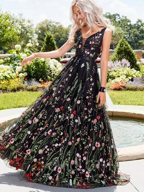 Graceful A-Line Chiffon Prom Dress with V-Neck and Appliques JB112201