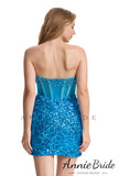 Charming Bodycon Scoop Neck Blue Sequins Short Homecoming Dress with Beading