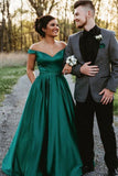 Viviana | Glamorous A line Ball gown Satin Off the shoulder Prom Dress with Beaded belt JB121107