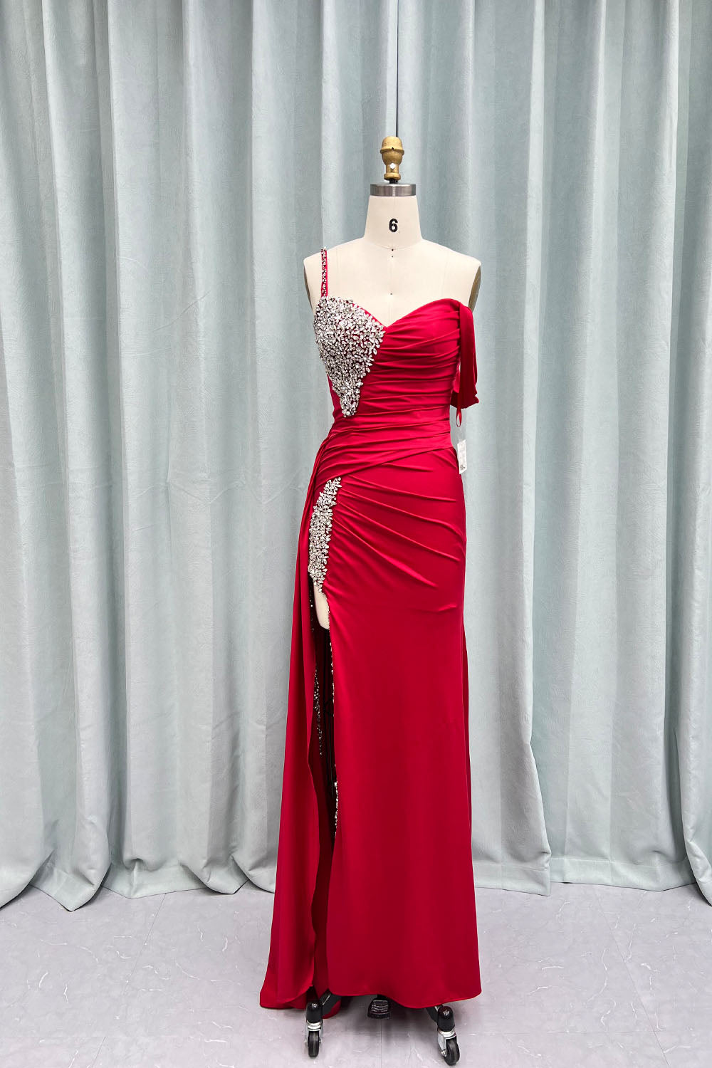 Kaydence | Chic Fuchsia Asymmetrical Beaded Long Prom Dress