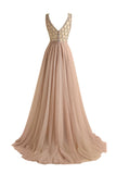 Sheath  Sparkly Beaded Long Tulle Bridesmaid Prom Dress