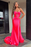 Amara | Charming Mermaid Sweetheart Hot Pink Elastic Satin Long Prom Dress with Slit