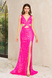 Gianna | Graceful Mermaid Sequins Cross Collar Neck Bodycon Prom Dress with Slit JB113005