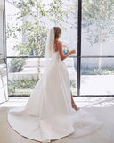 Gorgeous Ball Gown Sweetheart Neck Pleat Satin Long Bridal Dress with Slit
