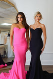 Sophia | Elegant Mermaid Scoop Neck Pink Satin Long Prom Dress