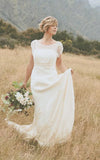 Belle | Crinkle Low Back Wedding Dress in Dark Ivory