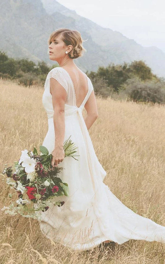 Belle | Crinkle Low Back Wedding Dress in Dark Ivory