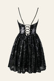 Kiara |A-line Spaghetti Straps V Neck Lace Homecoming Dress