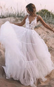 Kaelyn | A-Line V-neck Lace Tulle Sleeveless Wedding Dress with Appliques