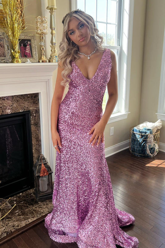 Valeria | Charming Mermaid V-Neck Lilac Sequins Evening Prom Dress