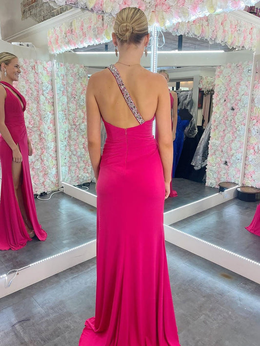 Teresa | Elegant Mermaid One Shoulder Pink Cutout Long Prom Dress