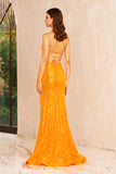 Selene | Elegant Orange Mermaid Satin Spaghetti Straps Sweetheart Neck Prom Dress with Slit JB120605