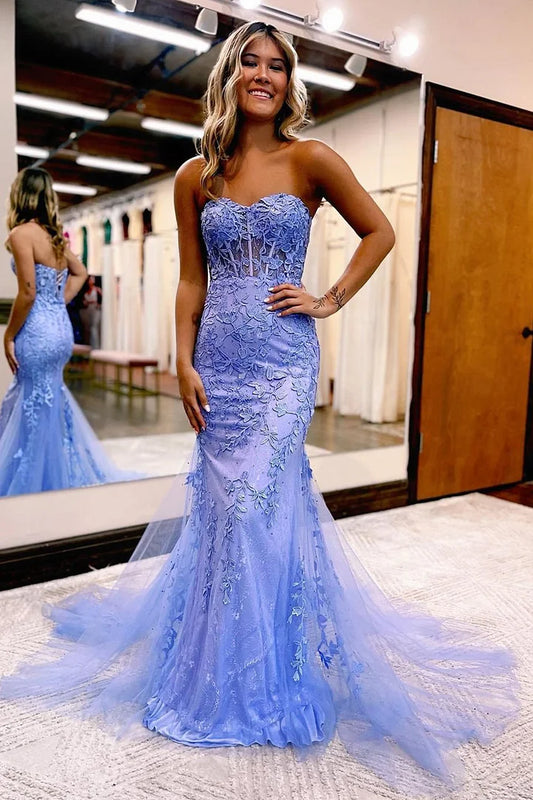 Evie | Mermaid Sweetheart Neck Lace Long Prom Dress with Appliques