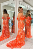 Isabella | Cute Mermaid Sweetheart Orange Sequins Long Prom Dress