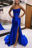 Elegant Mermaid Off-the-Shoulder Dark Green Satin Long Prom Dress with Lace