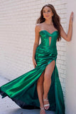 Isabella | Charming Mermaid Sweetheart Green Satin Long Prom Dress with Slit