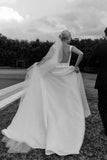 Isabella | Fashion A-Line Square Neck Satin Backless Long Wedding Dress