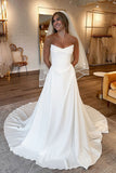 Elysia | Fairy Sheath Scoop Neck Elastic Satin Long Wedding Dress with Buttons
