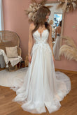 Elara | Fairy A-Line V-Neck Tulle Wedding Dress with Appliques