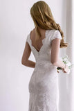 Vivienne | Cap Sleeve Satin Lace Mermaid Wedding Dress with Front Split