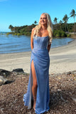 Celeste | Charming Mermaid Scoop Neck Light Blue Prom Dress with Slit