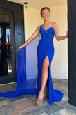 Isabella | Charming Mermaid One-Shoulder Royal Blue Chiffon Long Prom Dress with Beading