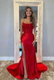 Radiant Red | Cute Mermaid Scoop Neck Red Satin Prom Dress with Appliques