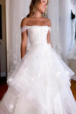 Elysia | Fairy A-Line Off-the-Shoulder Tulle Long Wedding Dress with Appliques