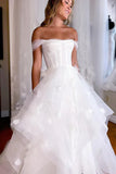 Elysia | Fairy A-Line Off-the-Shoulder Tulle Long Wedding Dress with Appliques