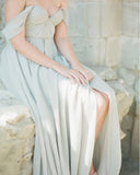 Elegant A-Line Off-the-Shoulder Chiffon Long Bridesmaid Dress with Side Split