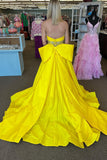 Cute Ball Gown Yellow Satin Long Prom Gown with Beading