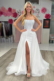 Charming Sparkly White Mermaid Scoop Neck Satin Prom Dress