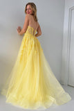 Cute A Line Tulle Appliques Lace-Up Long Prom Dress