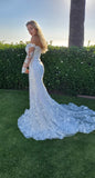 Elegant Mermaid Long Sleeve Off the Shoulder Lace Wedding Dress