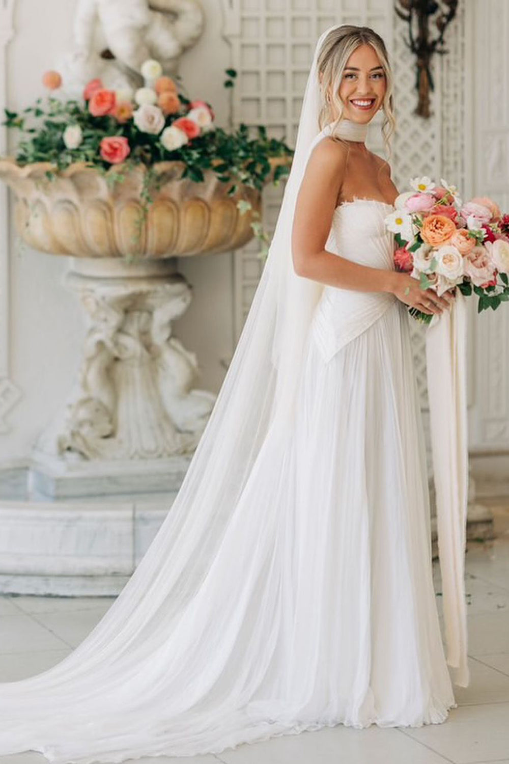 Isabella | Bohemian Mermaid Scoop Neck Chiffon Long Wedding Dress