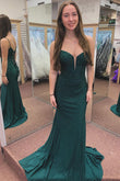 Dark Green Spaghetti Strap Beaded Mermaid Long Prom Dress