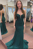 Dark Green Spaghetti Strap Beaded Mermaid Long Prom Dress