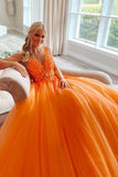 Marigold | Elegant A-Line V-Neck Tulle Prom Dress with Floral Appliques