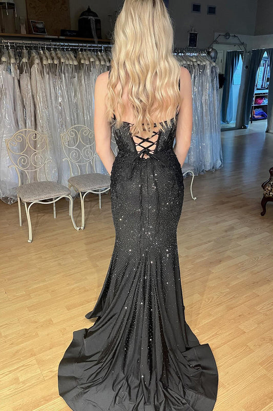 Elena | Charming Mermaid Scoop Neck Black Sparkly Prom Dress