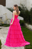 Alina | Romantic Hot Pink A-Line Organza Strapless Long Prom Dress with Tiered Layers JB121216