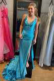 Lara | Gorgeous Grape Mermaid Satin V-Neck Long Prom Dress with Slit