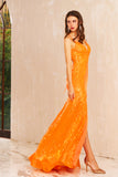 Selene | Elegant Orange Mermaid Satin Spaghetti Straps Sweetheart Neck Prom Dress with Slit JB120605